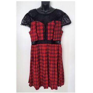 Royal Bones Daang Goodman Red Plaid Mini Dress Lace Goth Punk Y2K Grunge XL